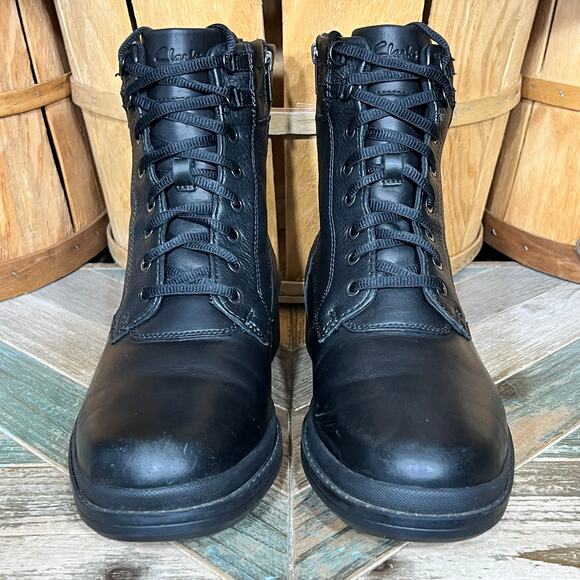 Clarks Black Leather Wool Fur Lined Waterproof Lace-Up Zip Snow Boots Mens 10 main image 8